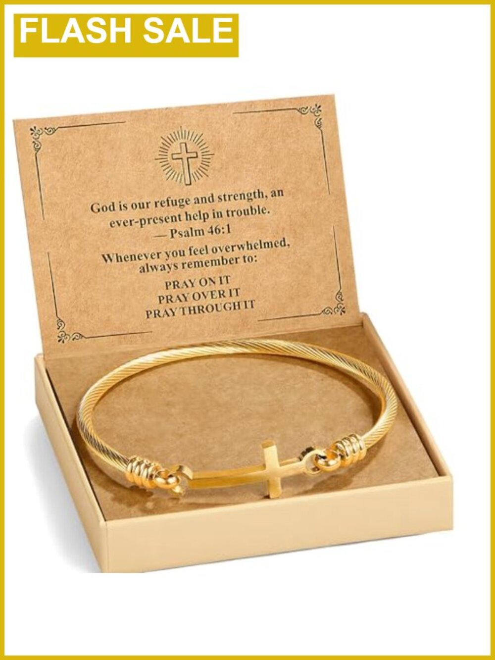 Stainless Steel Cross Bangle Bracelet with Faith Card Inspirational Gift